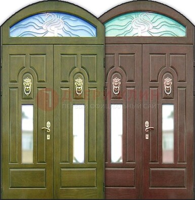 Стальная арочная дверь со стеклом ДА-17 для монолитного дома в Тамбове
