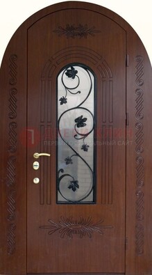 Качественная входная арочная дверь со стеклом и ковкой ДА-18 в Тамбове