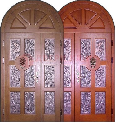 Металлическая арочная дверь со стеклом ДА-28 в коттедж в Тамбове