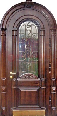 Арочная металлическая дверь массив со стеклом и ковкой ДА-50 в Тамбове