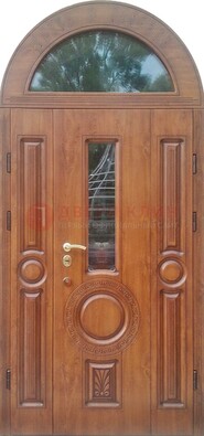 Двустворчатая железная дверь МДФ со стеклом в форме арки ДА-52 в Тамбове