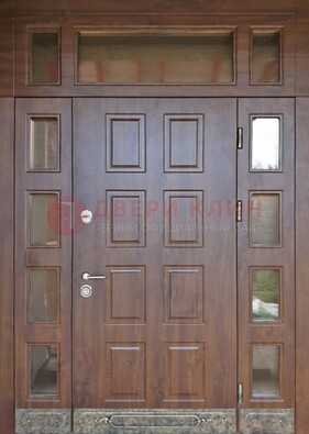 Стальная дверь МДФ со стеклом и фрамугами для дома ДФГ-29 в Тамбове