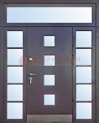 Современная железная дверь со стеклом и фрамугами ДФГ-4 в Тамбове