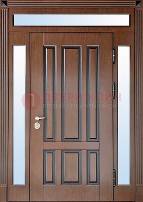 Железная дверь со стеклом и фрамугами в коричневом цвете ДФГ-8 в Тамбове
