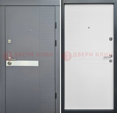 Серая металлическая дверь с белой резной МДФ панелью ДМ-215 в Шатуре