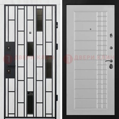 Белая с черными элементами железная дверь МДФ ДМ-282 в Тамбове
