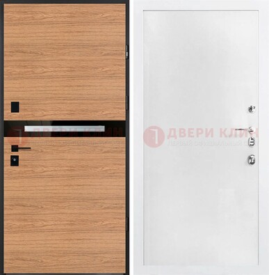 Железная коричневая дверь с МДФ в белом цвете ДМ-313 в Тамбове