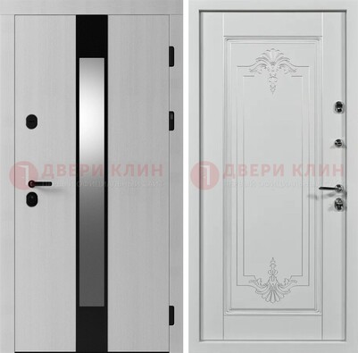 Белая металлическая дверь МДФ с зеркальной вставкой ДМ-324 в Тамбове