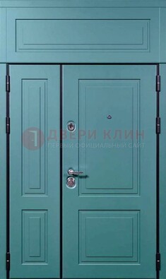Синяя металлическая дверь с МДФ и верхней фрамугой ДМ-339 в Воронеже
