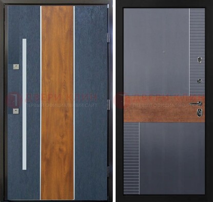 Темная металлическая дверь МДФ со вставками ДМ-411 в Тамбове