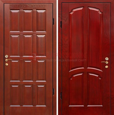 Красная металлическая дверь с массивом дуба ДМД-15 в Тамбове