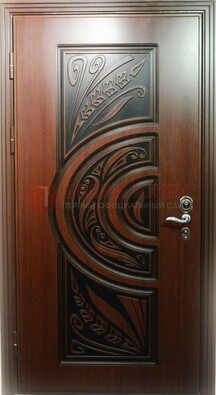 Коричневая стальная дверь с массивом дуба с рисунком ДМД-16 в Тамбове