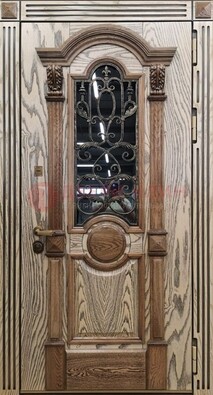 Железная дверь с массивом дуба со стеклом и ковкой ДМД-47 в Тамбове