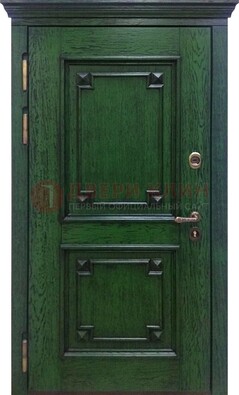 Зеленая входная дверь с массивом дуба ДМД-51 в Вологде