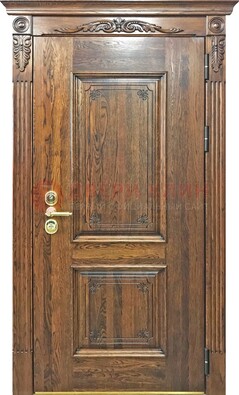 Коричневая металлическая дверь с массивом дуба и филенкой ДМД-67 в Вологде