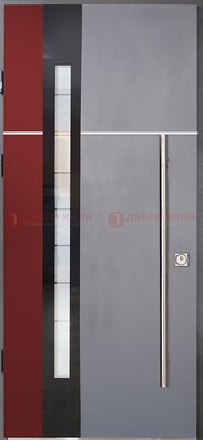 Серая входная дверь с порошковым окрасом и красной вставкой ДП-175 в Тамбове