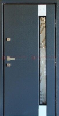 Серая стальная дверь с порошковым покрытием и стеклянной вставкой ДП-216 в Тамбове