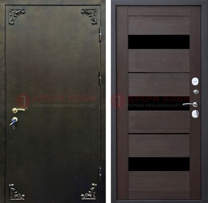 Темная входная дверь с порошковым покрытием и МДФ со стеклом ДП-236 в Костроме
