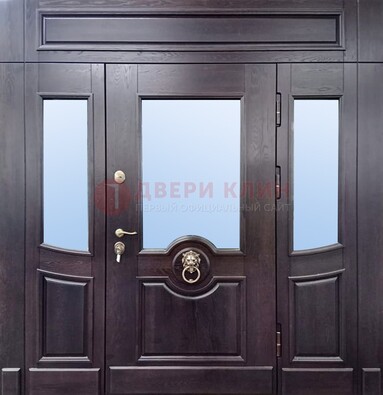 Филенчатая металлическая дверь с панелью МДФ и стеклом ДПР-102 в Тамбове
