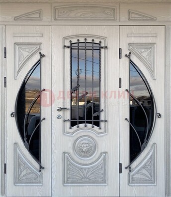 Большая парадная дверь Винорит со стеклом и ковкой ДПР-108 в Тамбове