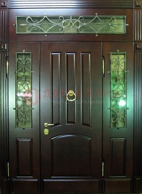 Стальная парадная дверь со стеклом и ковкой ДПР-18 для деревянного дома в Тамбове