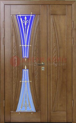 Коттеджная парадная дверь со стеклянными вставками и ковкой ДПР-26 в Тамбове