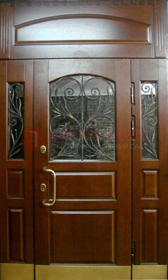 Стальная парадная дверь со вставками из стекла и ковки ДПР-30 в коттедж в Сургуте
