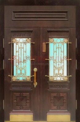 Парадная дверь со вставками из стекла и ковки ДПР-43 для каркасного дома в Тамбове