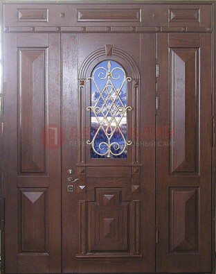 Стальная парадная дверь со стеклом и ковкой ДПР-4 для коттеджа в Тамбове