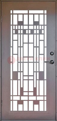 Коричневая стальная решетчатая дверь с узором ДР-4 в Тамбове