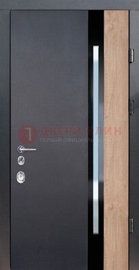 Черная металлическая дверь МДФ со стеклом ДС-14 в Тамбове
