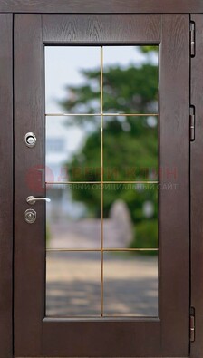 Коричневая стальная дверь со стеклом ДС-19 в Тамбове