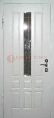 Белая металлическая дверь со стеклом ДС-1 в загородный дом в Тамбове