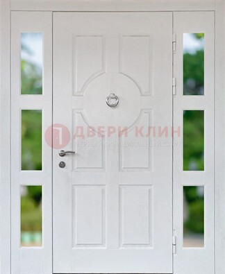 Белая стальная дверь со стеклом и фрамугами ДС-20 в Тамбове