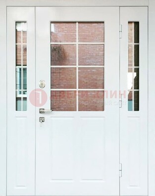 Белая стальная дверь со стеклом и фрамугами ДС-27 в Тамбове