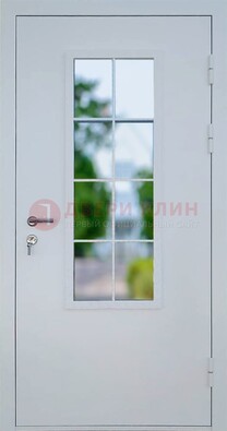 Белая железная дверь порошок со стеклом ДС-31 в Тамбове