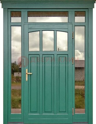 Зеленая металлическая дверь МДФ со стеклом ДС-43 в Тамбове