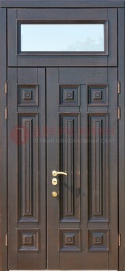 Коричневая двухстворчатая металлическая дверь со стеклом ДС-62 в Тамбове
