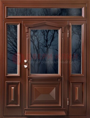 Коричневая металлическая дверь со стеклом ДС-67 в Тамбове