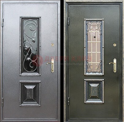 Звукоизоляционная металлическая дверь со стеклом и ковкой ДСК-12 в Тамбове