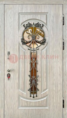 Светлая железная дверь со стеклом ковкой для коттеджа ДСК-134 в Тамбове
