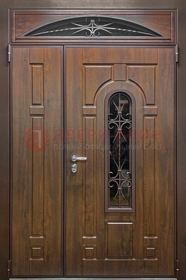 Большая металлическая дверь со стеклом и ковкой ДСК-145 в Тамбове
