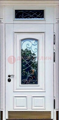 Металлическая дверь со стеклом и ковкой в белом цвете ДСК-148 в Луховицах