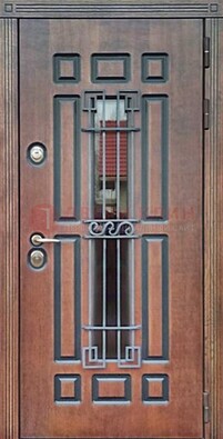 Входная железная дверь винорит со стеклом и ковкой ДСК-183 в Тамбове
