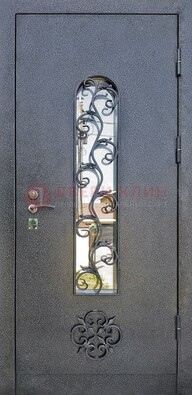 Темная стальная дверь Порошок со стеклом и ковкой ДСК-217 в Тамбове