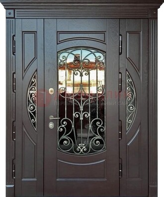 Полуторная железная дверь Винорит со стеклом и ковкой ДСК-231 в Тамбове