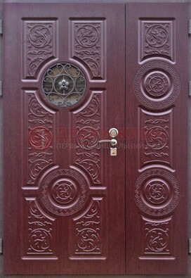 Красная железная дверь Винорит со стеклом и ковкой ДСК-235 в Тамбове