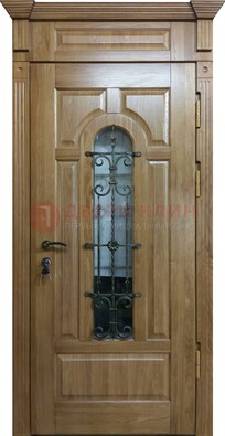 Металлическая дверь массив со стеклом и ковкой для дома ДСК-246 в Тамбове