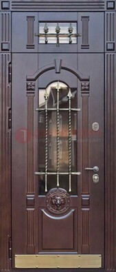 Металлическая дверь массив со стеклом и ковкой с фрамугой ДСК-249 в Тамбове