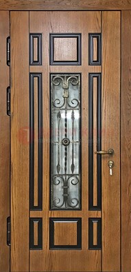 Двухцветная железная дверь Винорит со стеклом и ковкой ДСК-264 в Можайске